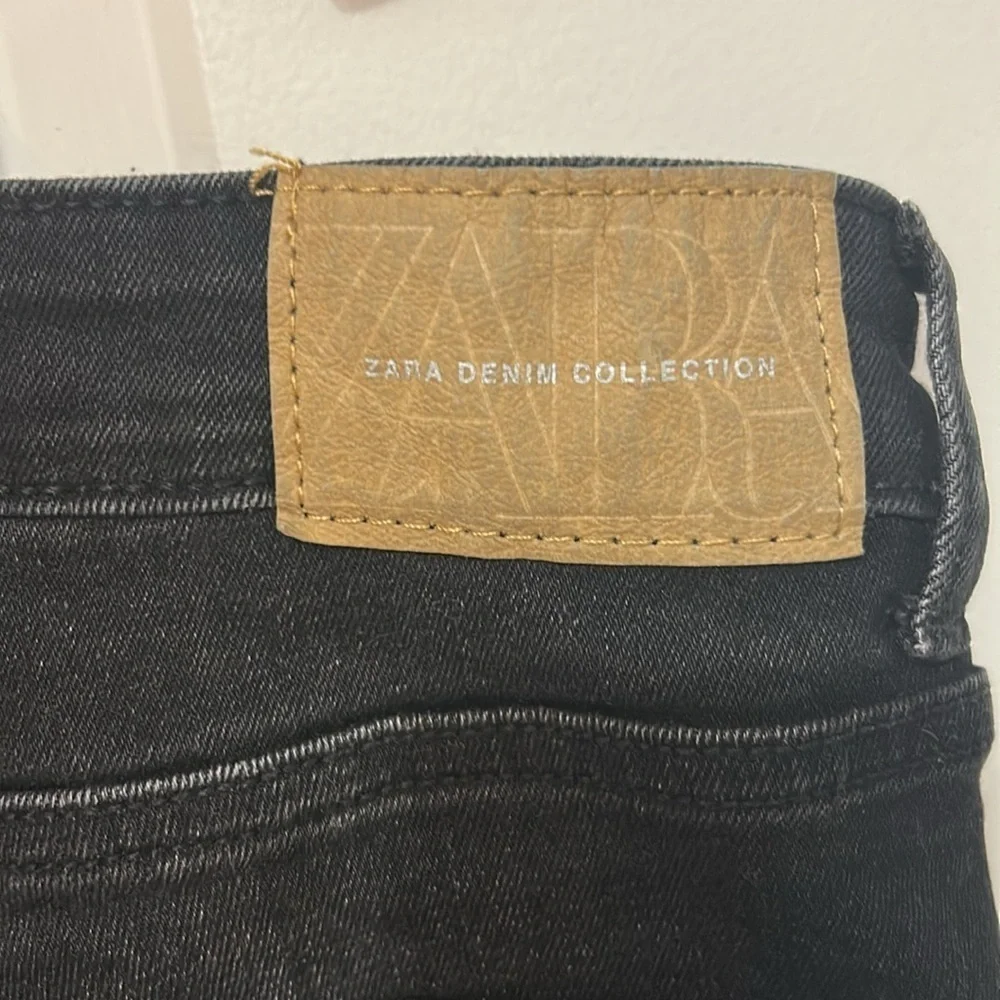 ZARA skinny jeans size 6 black raw hem inseam 8 inches